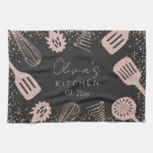パーソナライズされたバラ金ゴールドグリッター料理ツール キッチンタオル (横)
