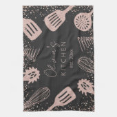 パーソナライズされたバラ金ゴールドグリッター料理ツール キッチンタオル (縦)