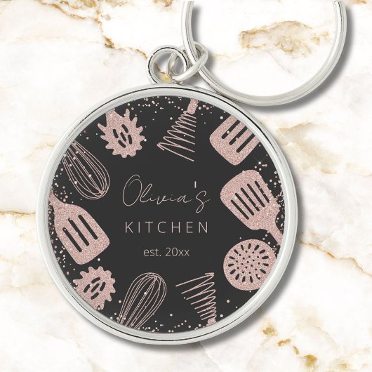 パーソナライズされたバラ金ゴールドグリッター料理ツール キーホルダー