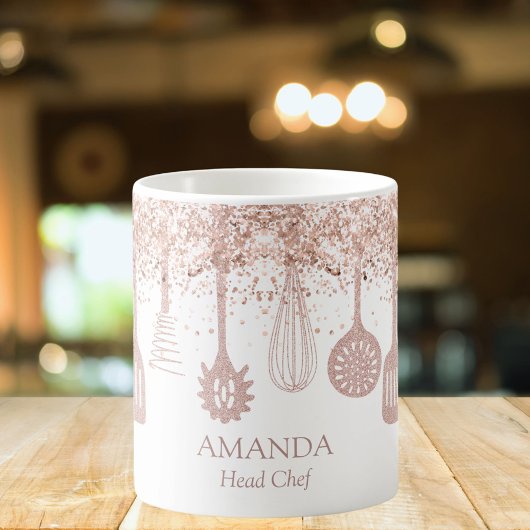 パーソナライズされたバラ金ゴールドグリッター料理ツール コーヒーマグカップ