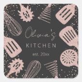 パーソナライズされたバラ金ゴールドグリッター料理ツール スクエアシール (正面)