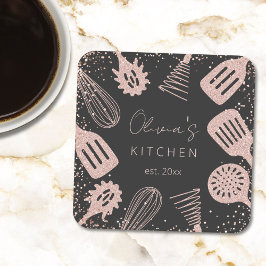 パーソナライズされたバラ金ゴールドグリッター料理ツール スクエアペーパーコースター