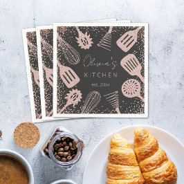 パーソナライズされたバラ金ゴールドグリッター料理ツール スタンダードカクテルナプキン