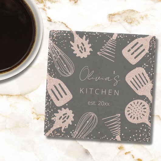 パーソナライズされたバラ金ゴールドグリッター料理ツール ストーンコースター