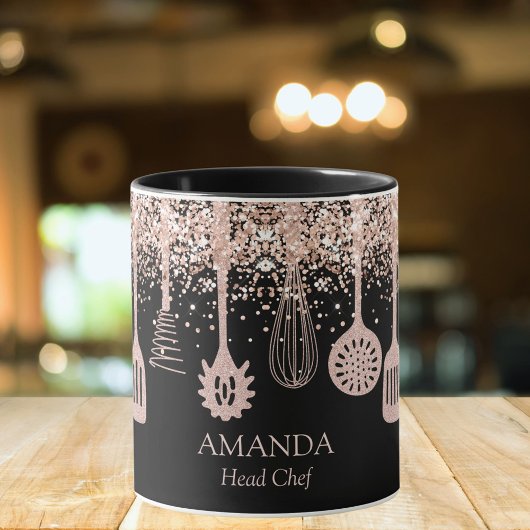 パーソナライズされたバラ金ゴールドグリッター料理ツール マグカップ