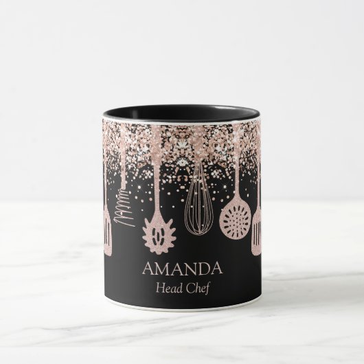 パーソナライズされたバラ金ゴールドグリッター料理ツール マグカップ (中央)