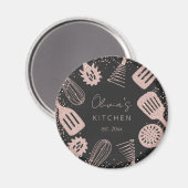 パーソナライズされたバラ金ゴールドグリッター料理ツール マグネット (正面/裏面)