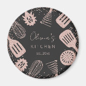 パーソナライズされたバラ金ゴールドグリッター料理ツール マグネット (正面)