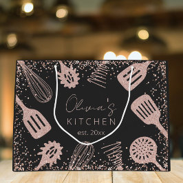 パーソナライズされたバラ金ゴールドグリッター料理ツール ラージペーパーバッグ