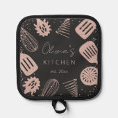 パーソナライズされたバラ金ゴールドグリッター料理ツール 鍋敷き (正面)