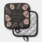パーソナライズされたバラ金ゴールドグリッター料理ツール 鍋敷き (正面/裏面)