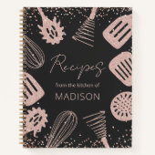 パーソナライズされたバラ金ゴールドグリッター料理レシピ帳 ノートブック (正面)