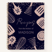 パーソナライズされたバラ金ゴールドグリッター料理レシピ帳 ノートブック (正面)