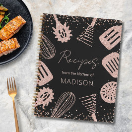 パーソナライズされたバラ金ゴールドグリッター料理レシピ帳 ノートブック