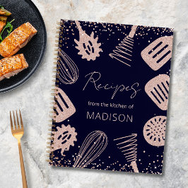 パーソナライズされたバラ金ゴールドグリッター料理レシピ帳 ノートブック