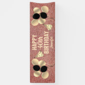 パーソナライズされたバラ金ゴールドグリッター40th誕生日パーティー 横断幕 (縦)