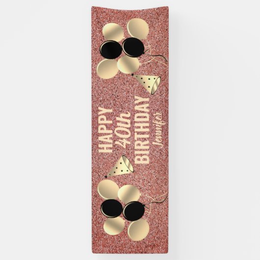 パーソナライズされたバラ金ゴールドグリッター40th誕生日パーティー 横断幕 (縦)