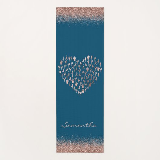 パーソナライズされたバラ金ゴールドハートポーズナマステヨガマ ヨガマット (正面)