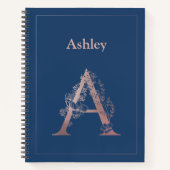 パーソナライズされたバラ金ゴールドモノグラムイニシャルA ノートブック (正面)