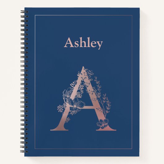 パーソナライズされたバラ金ゴールドモノグラムイニシャルA ノートブック (正面)