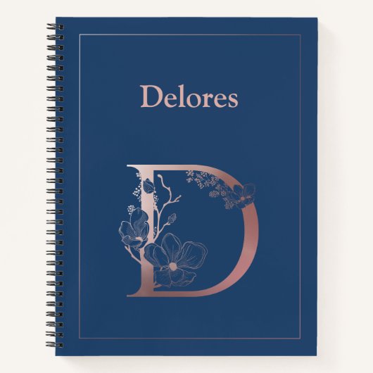 パーソナライズされたバラ金ゴールドモノグラムイニシャルD ノートブック (正面)