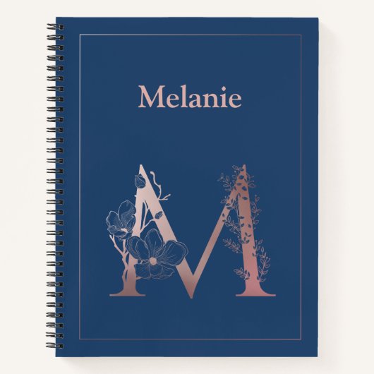 パーソナライズされたバラ金ゴールドモノグラムイニシャルM ノートブック (正面)