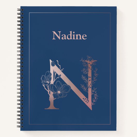 パーソナライズされたバラ金ゴールドモノグラムイニシャルN ノートブック (正面)