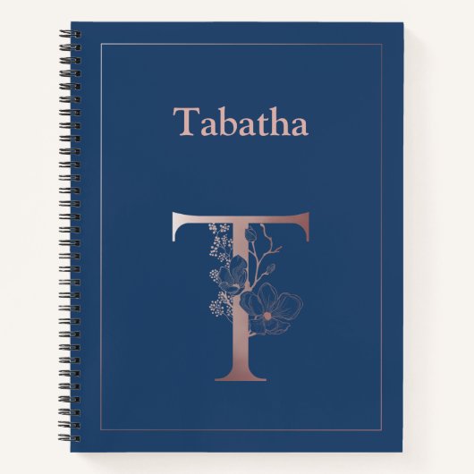 パーソナライズされたバラ金ゴールドモノグラムイニシャルT ノートブック (正面)