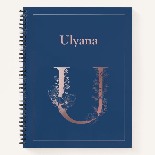 パーソナライズされたバラ金ゴールドモノグラムイニシャルU ノートブック (正面)