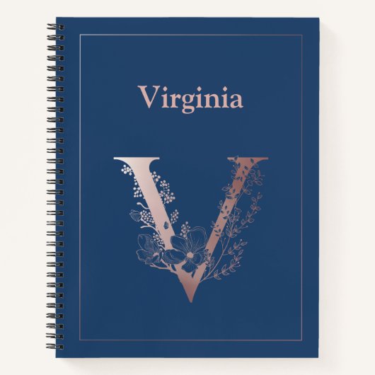 パーソナライズされたバラ金ゴールドモノグラムイニシャルV ノートブック (正面)