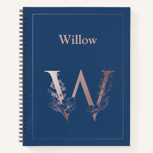 パーソナライズされたバラ金ゴールドモノグラムイニシャルW ノートブック (正面)