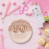 パーソナライズされたバラ金ゴールドレオパード印刷50誕生日 ペーパープレート (パーティー)