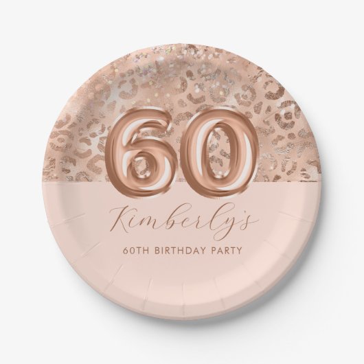パーソナライズされたバラ金ゴールドレオパード印刷60誕生日 ペーパープレート (正面)
