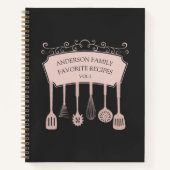 パーソナライズされたバラ金ゴールド台所用品レシピ ノートブック (正面)