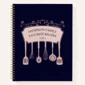 パーソナライズされたバラ金ゴールド台所用品レシピ ノートブック (正面)