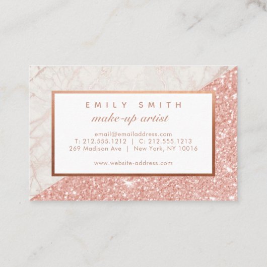 パーソナライズされたバラ金ゴールド大理石グリッターカード 名刺 (裏面)