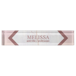 パーソナライズされたバラ金ゴールド大理石幾何学模様 デスクネームプレート