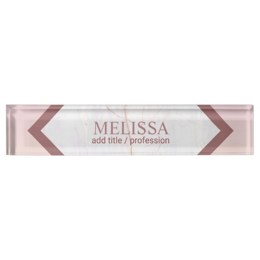 パーソナライズされたバラ金ゴールド大理石幾何学模様 デスクネームプレート (正面)