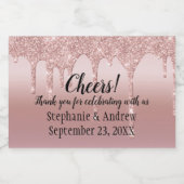 パーソナライズされたバラ金ゴールド滴下グリッターミニ スパークリングワインラベル (シングルラベル)