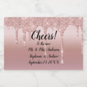 パーソナライズされたバラ金ゴールド滴下グリッターミニ スパークリングワインラベル (シングルラベル)