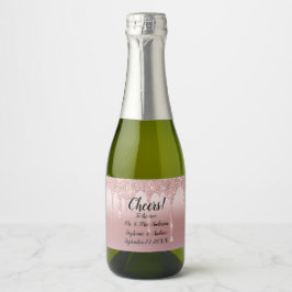 パーソナライズされたバラ金ゴールド滴下グリッターミニ スパークリングワインラベル