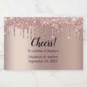 パーソナライズされたバラ金ゴールド滴下グリッター結婚ズ スパークリングワインラベル (シングルラベル)