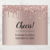パーソナライズされたバラ金ゴールド滴下グリッター結婚ズCh スパークリングワインラベル (シングルラベル)