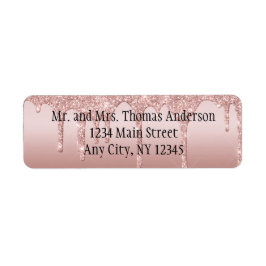 パーソナライズされたバラ金ゴールド滴下グリッター赤面ピンク ラベル