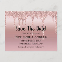 パーソナライズされたバラ金ゴールド滴下グリッター赤面ピンク 案内ポストカード