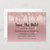 パーソナライズされたバラ金ゴールド滴下グリッター赤面ピンク 案内ポストカード (正面/裏面)