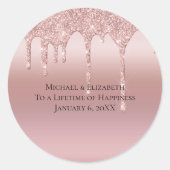 パーソナライズされたバラ金ゴールド滴下グリッター ラウンドシール (正面)