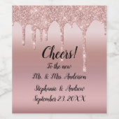 パーソナライズされたバラ金ゴールド滴下グリッター ワインラベル (シングルラベル)