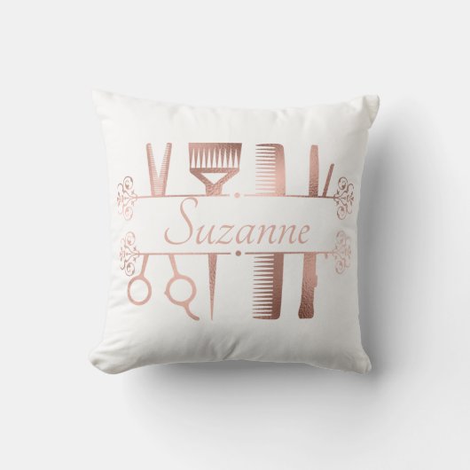 パーソナライズされたバラ金ゴールド美容師 クッション (正面)