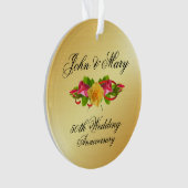 パーソナライズされたバラ・金ゴールド50周年結婚記念 オーナメント (正面)